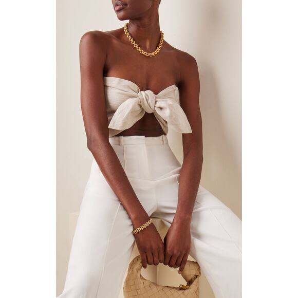 Posse Micky Knot-Detailed Linen Bandeau Top - One Size Neutral - Picture 1 of 6